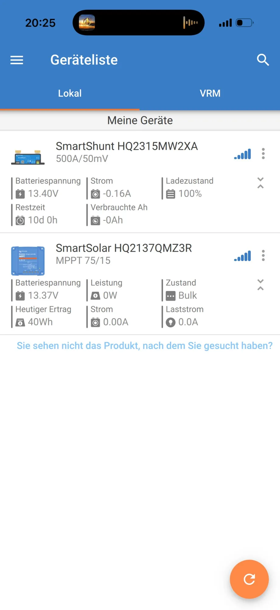 Der Shunt zeigt den Batteriestatus